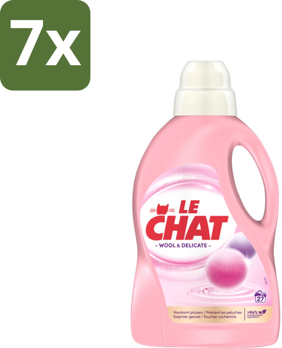 7 x Le Chat – Vloeibaar Wasmiddel – Wol & Delicate Was – 1,35 L - Wol Wasmiddel - Delicate Stoffen Was - Zachte Reiniging - Vezelbescherming - Handwas