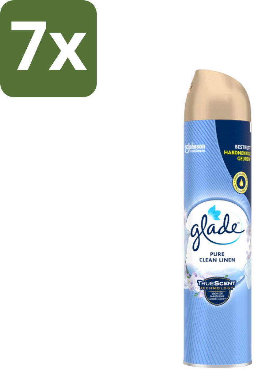 7 x Glade – Luchtverfrisser Spray – Pure Clean Linen – 300 ml - Luchtverfrisser - Frisse Geur - Linnen Geur - Spray Tegen Geurtjes - Essentiële Oliën