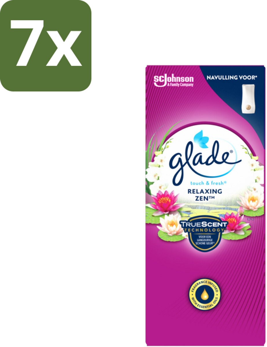 7 x Glade – Touch & Fresh Navulling – Relaxing Zen – 10 ml - Luchtverfrisser - Geurboost - Frisheid - Ontspannende Geur - Sandelhout