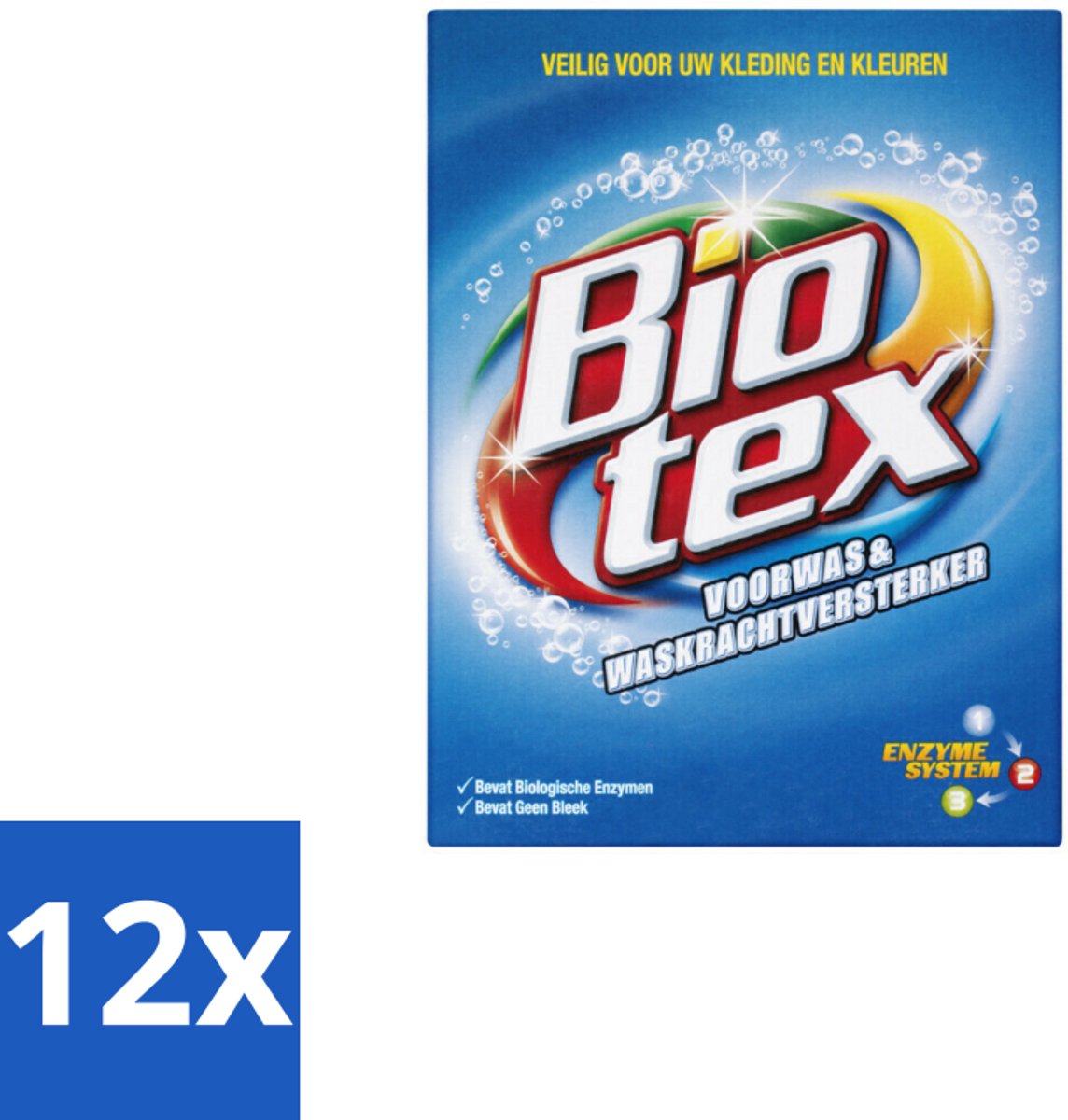 12 x Biotex – Waspoeder - Voorwas & Vlekverwijderaar – Actieve biologische enzymen – 720 g - Waspoeder Voorwas - Vlekverwijderaar - Enzymatische Vlekverwijdering - Waspoeder Inweek - Waspoeder Voor Kleding