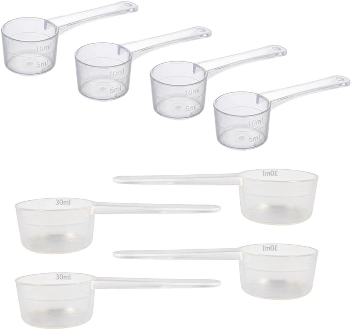 Set van 8 Transparante Maatlepels, Herbruikbaar met Schaalverdeling, Ideaal voor Eiwitpoeder, Creatine en Bakgerei
