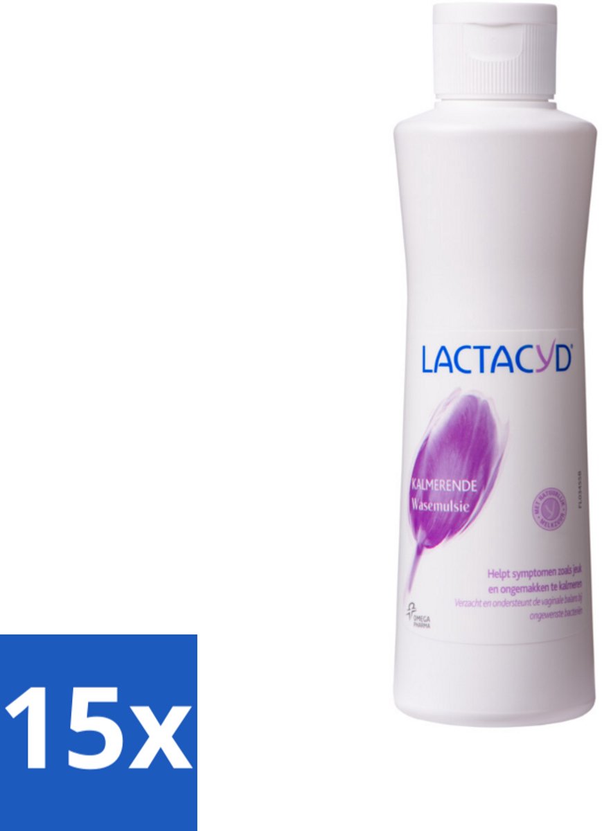 15 x Lactacyd – Kalmerend – Verzachtend – 250 ml - Kalmerende Wasemulsie - Intieme Verzorging - Jeuk Verlichten - Roodheid Verlichten - Irritatie Verlichten