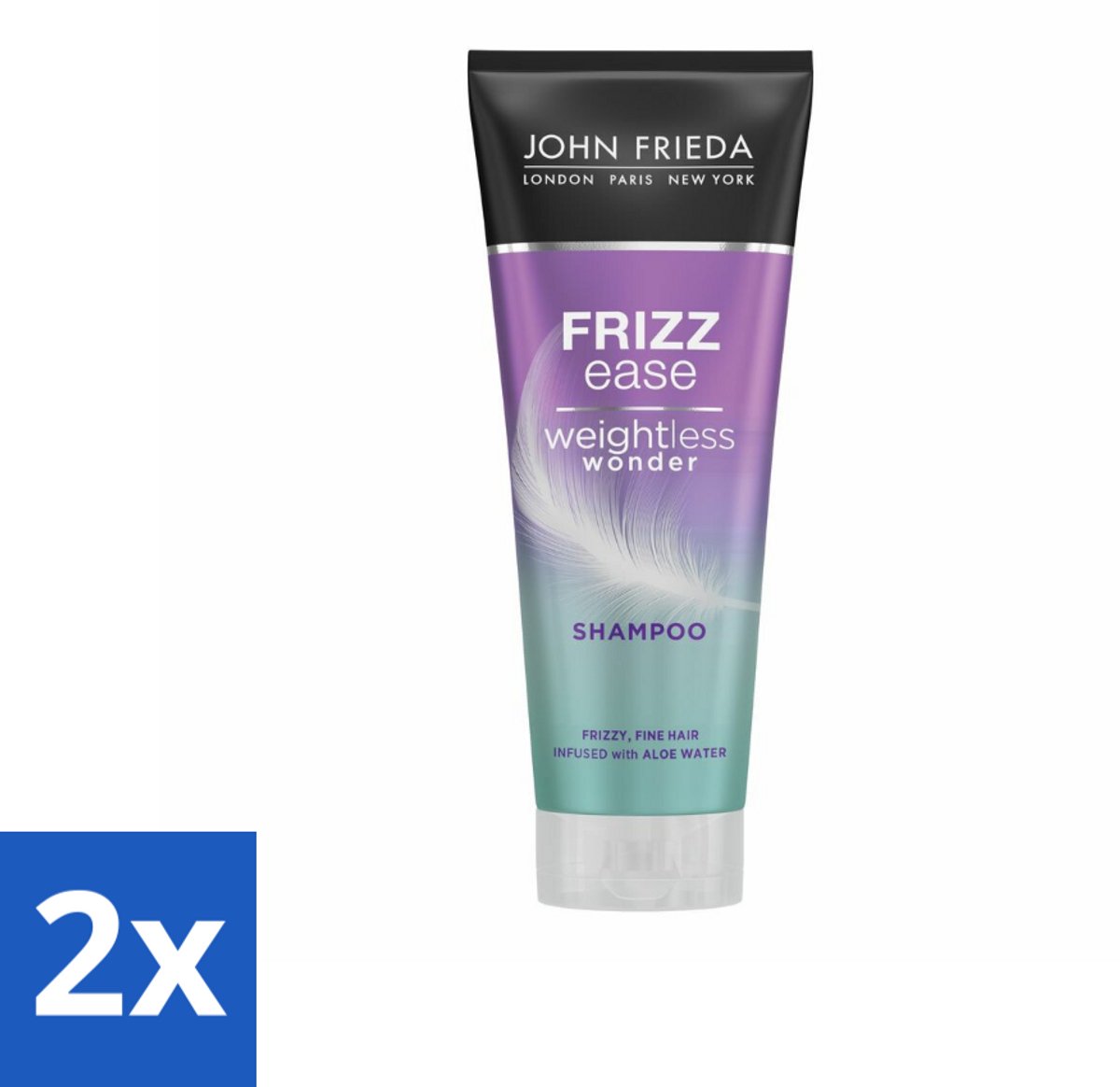 2 x John Frieda – Shampoo – Frizz Ease Weightless Wonder – Lichtgewicht verzorging – 250 ml - Pluisvrij Haar - Lichtgewicht Shampoo - Anti-pluis Shampoo - Fijn Haar - Glad Haar