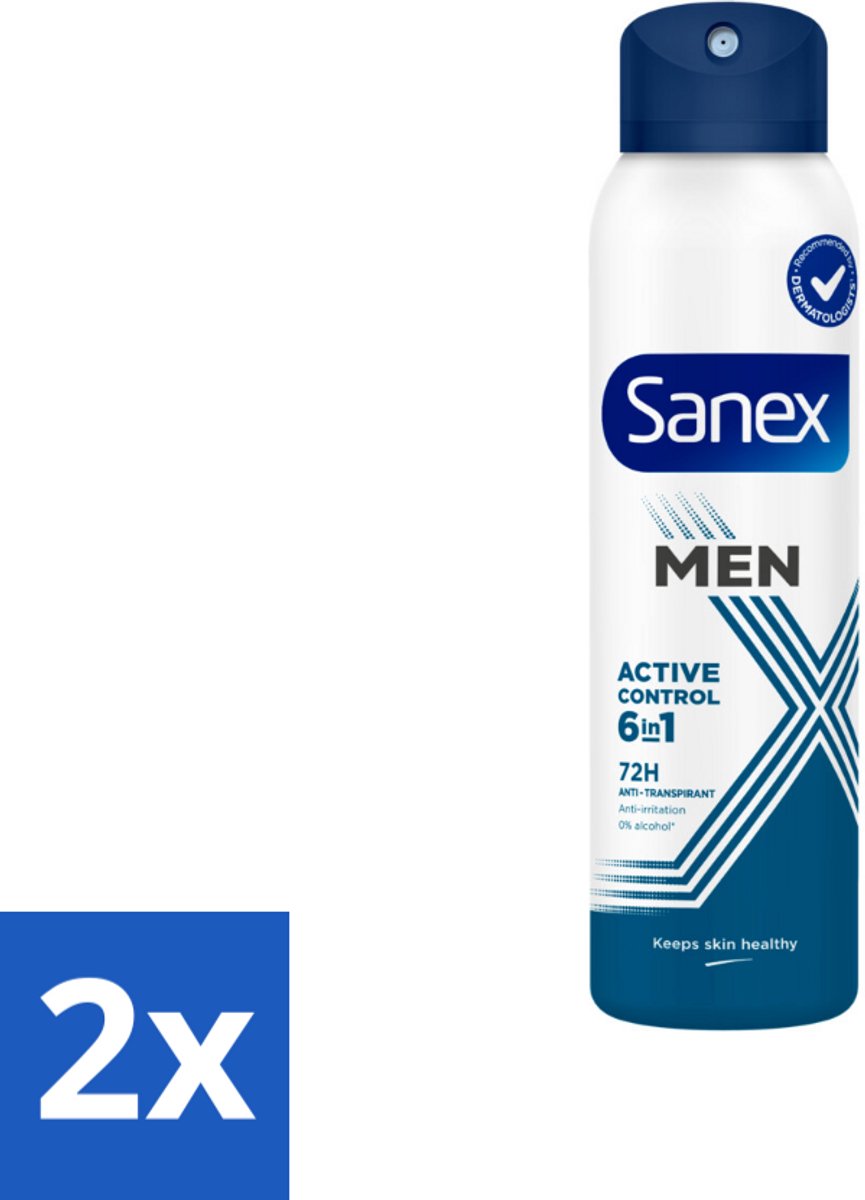 2 x Sanex – Deodorant Spray – Men 72H Active Control – 200 ml - Deodorant Spray - Mannelijke Frisheid - Huidbescherming - 72 Uur Bescherming - Anti-irritatie