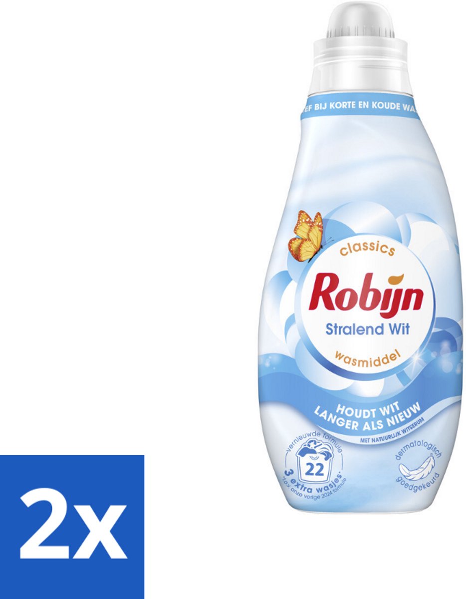 2 x Robijn – Vloeibaar Wasmiddel – Klein & Krachtig Classics Stralend Wit - 665 ml - Wit Wasmiddel - Wit En Licht Was - Wasmiddel Voor Wit - Wasmiddel Tegen Vergeling - Koud Wasmiddel