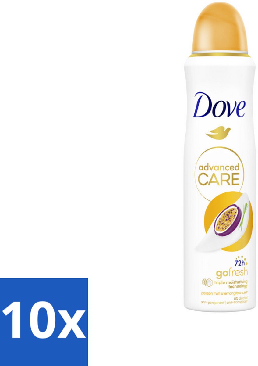 10 x Dove – Deodorant Spray – Passievrucht & Citroengras – 150 ml - Anti-transpirant Spray - Passievrucht En Citroengras - 48 Uur Bescherming - Deodorant Spray - Fruitige Geur