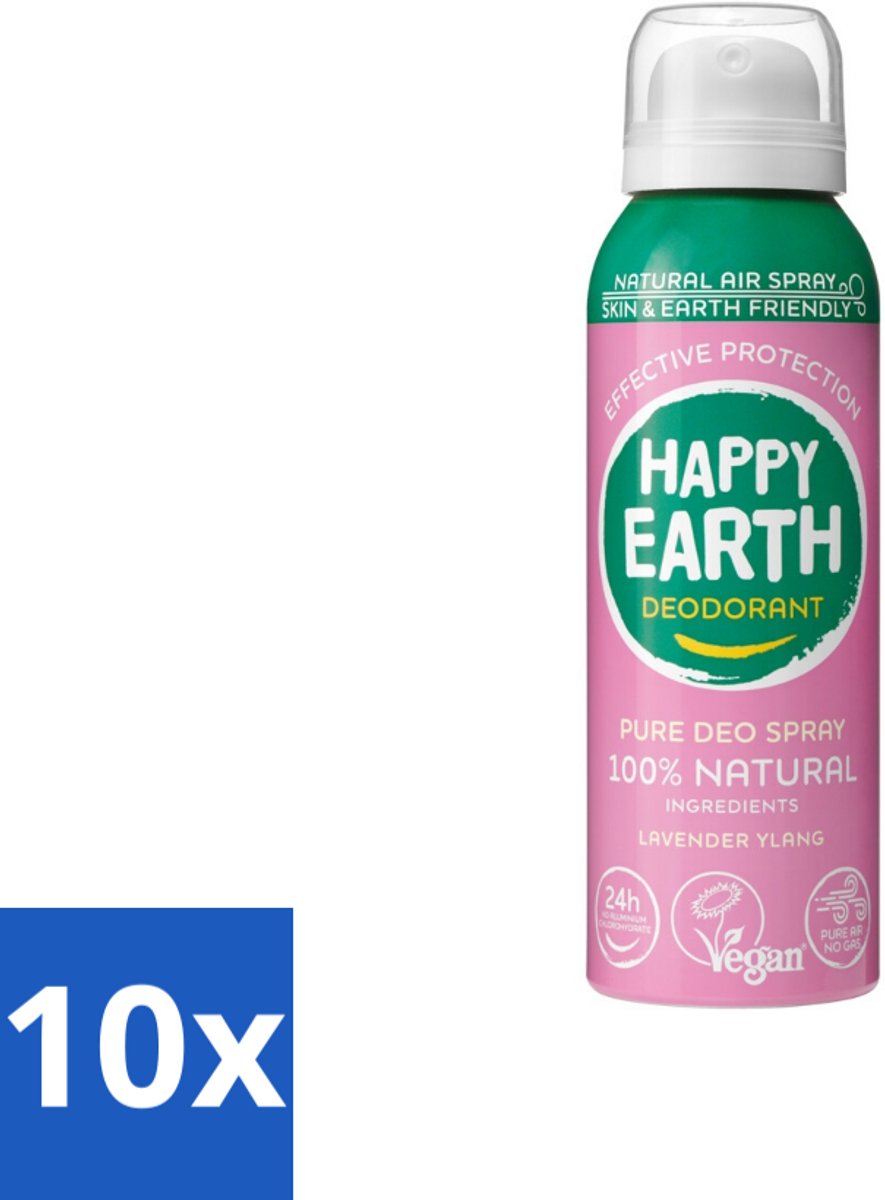 10 x Happy Earth – Deodorant Spray – 100% Natuurlijk Lavender Ylang – 100 ml - 100% Natuurlijke Deodorant - Natuurlijke Deodorant Spray - Deodorant Zonder Aluminium - Deodorant Met Lucht - Deodorant Lavendel Ylang
