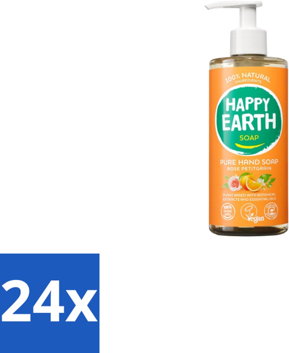 24 x Happy Earth – Handzeep – 100% Natuurlijk Rose Petitgrain – 300 ml - Natuurlijke Handzeep - Vegan Handzeep - Handzeep Met Bloemige Geur - Handzeep Met Frisse Geur - Handzeep Voor Huid