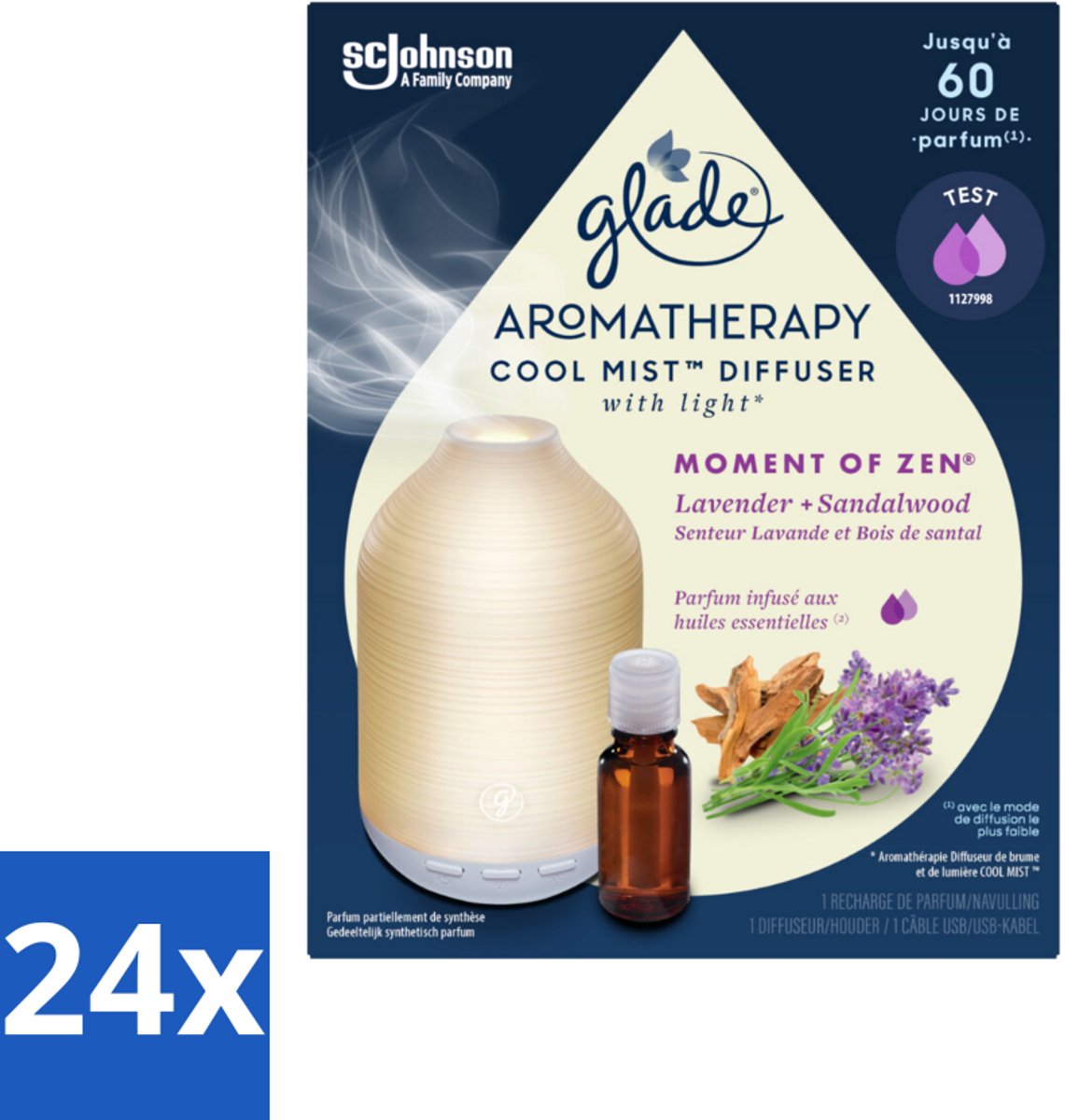 24 x Glade – Aromatherapy Mist Diffuser – Starterpakket – Houder + Moment of Zen Navulling - 17,4 ml - Aromatherapie - Ontspanning - Lavendel - Sandelhout - Geur