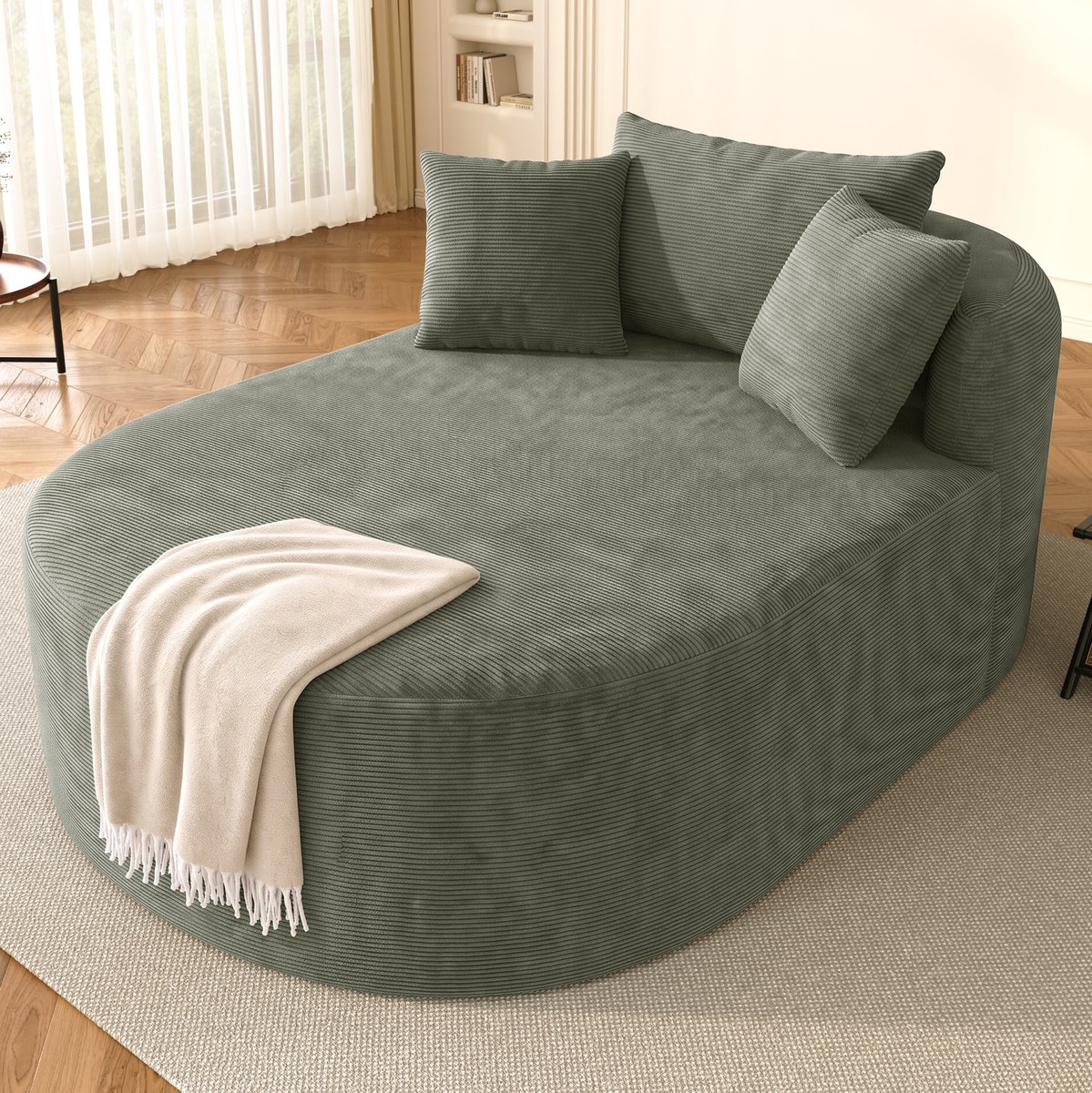 FloraGrace Relaxfauteuil 170 x 112,5 x 83 cm – Komprimerend Ontwerp Zonder Montage – Extra Diepe Zit – Voor Woonkamer, Slaapkamer En Lounge – Cordstof – Groen