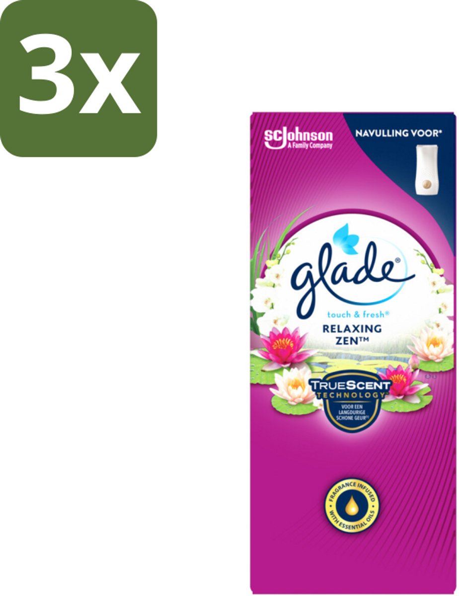 3 x Glade – Touch & Fresh Navulling – Relaxing Zen – 10 ml - Luchtverfrisser - Geurboost - Frisheid - Ontspannende Geur - Sandelhout