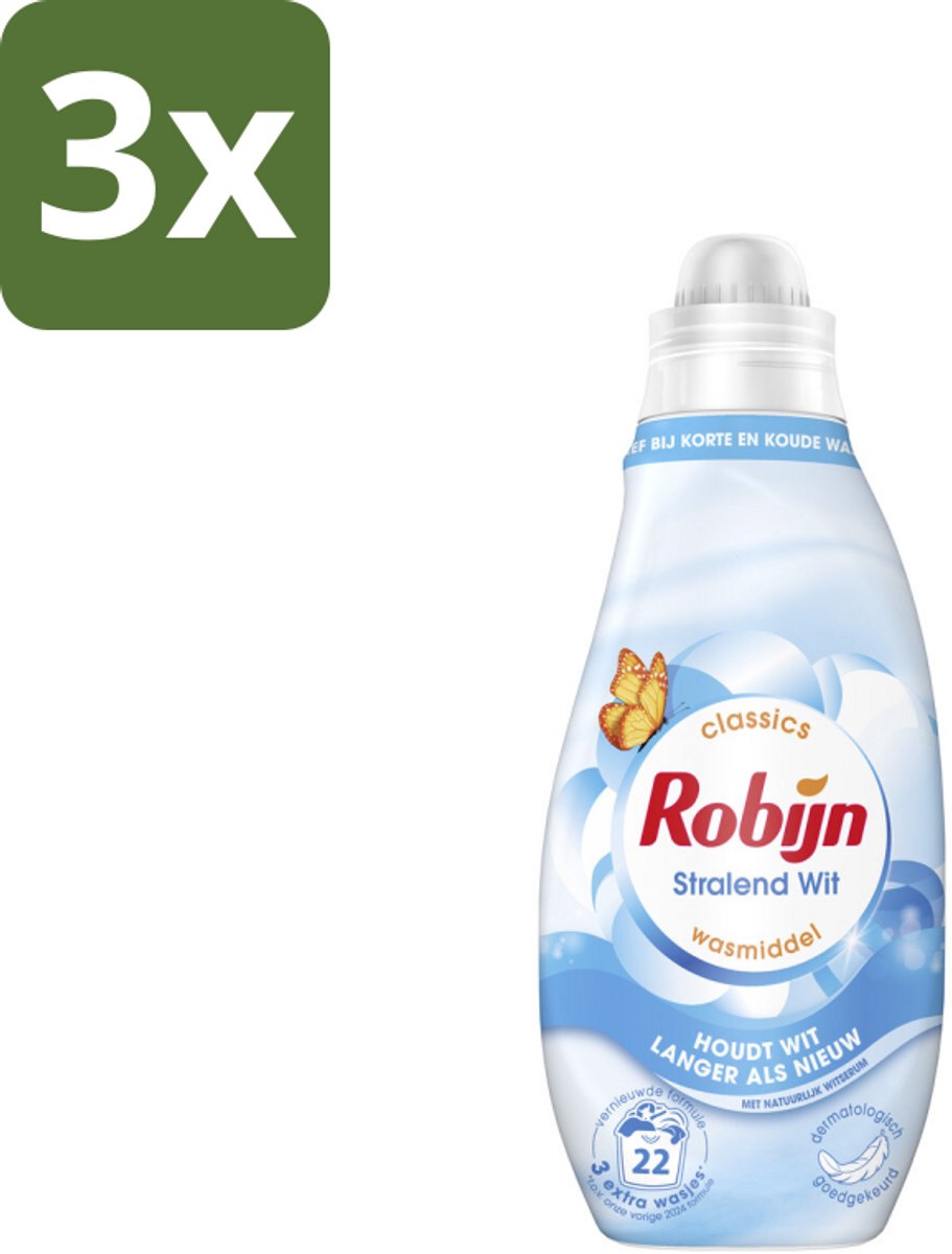3 x Robijn – Vloeibaar Wasmiddel – Klein & Krachtig Classics Stralend Wit - 665 ml - Koffiezetapparaat