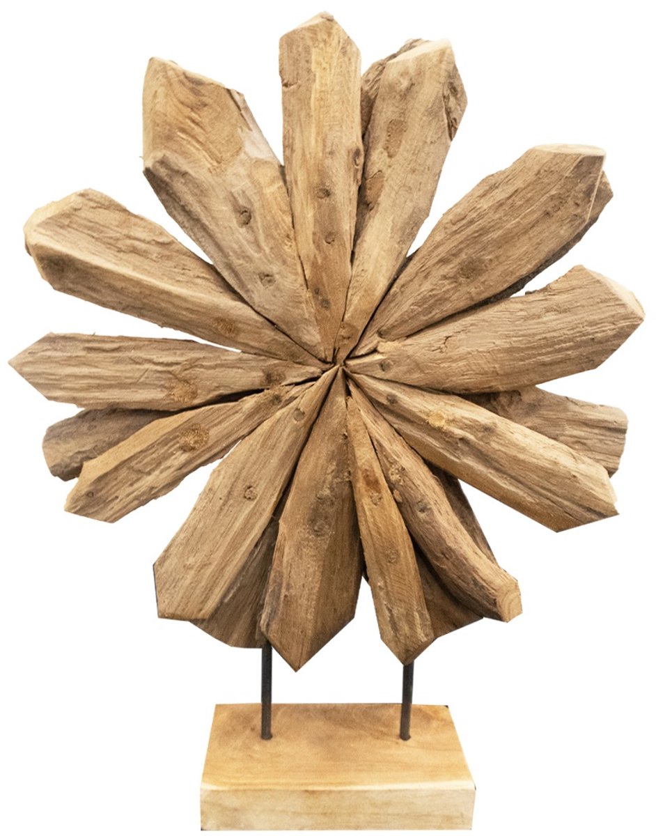JoJo Living Woonaccessoires - Ornamenten - Teakhouten decoratie op voet - S - Bloem - Houten Woondecoratie - Houten decoratie - Hoogte 40 cm - Handgemaakt