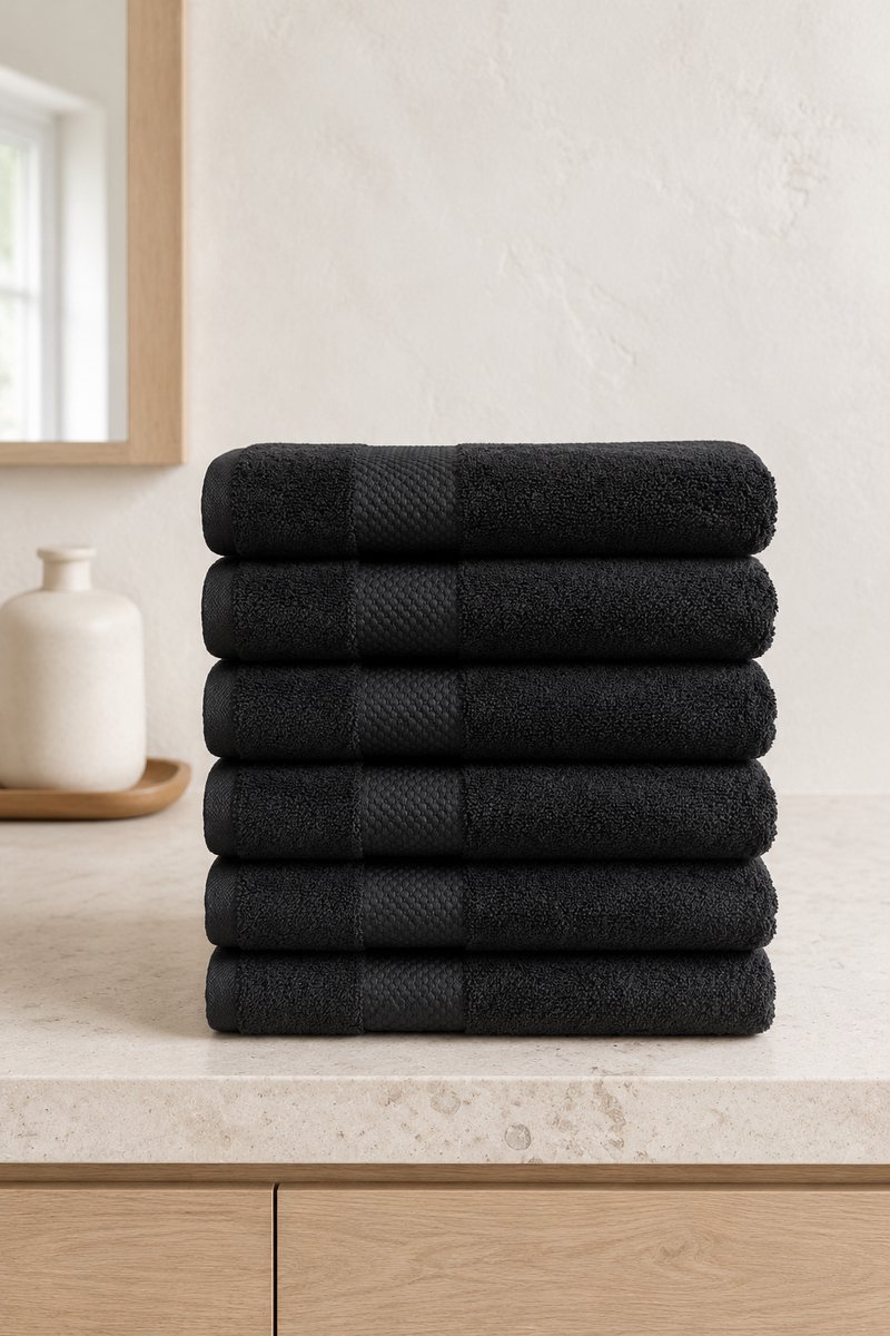 The Linen Room Handdoeken – 50 x 100 cm – Set van 6 – 100% Katoen – 650 GSM Dubbelgetwijnd 20/2 Garen – OEKO-TEX® – Extra Zacht & Hoog Absorberend – Antraciet