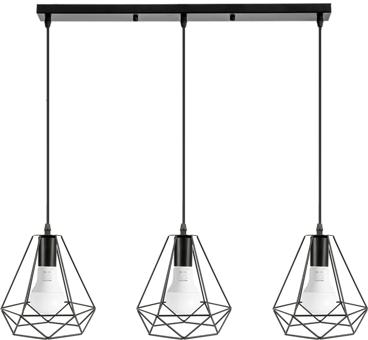 PIPIPOXER Hanglamp - Eetkamer Hanglamp - E27- Zwarte geometrische hanglamp - Voor Keuken, Woonkamer, Studeerkamer - Industrieel- 3 lichts
