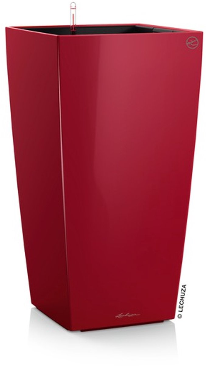 LECHUZA CUBICO PREMIUM 22 - Plantenbak - met uitneembare binnenbak - met bewateringssysteem - ALL-IN-ONE set met LECHUZA-PON - scharlakenrood hoogglans