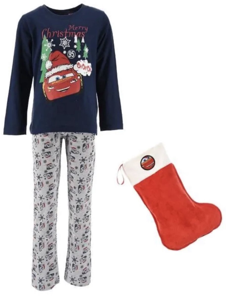 Disney Cars Pyjama met Kerstsok - Katoen - Kerst - Navy/Grijs - Maat 110/116