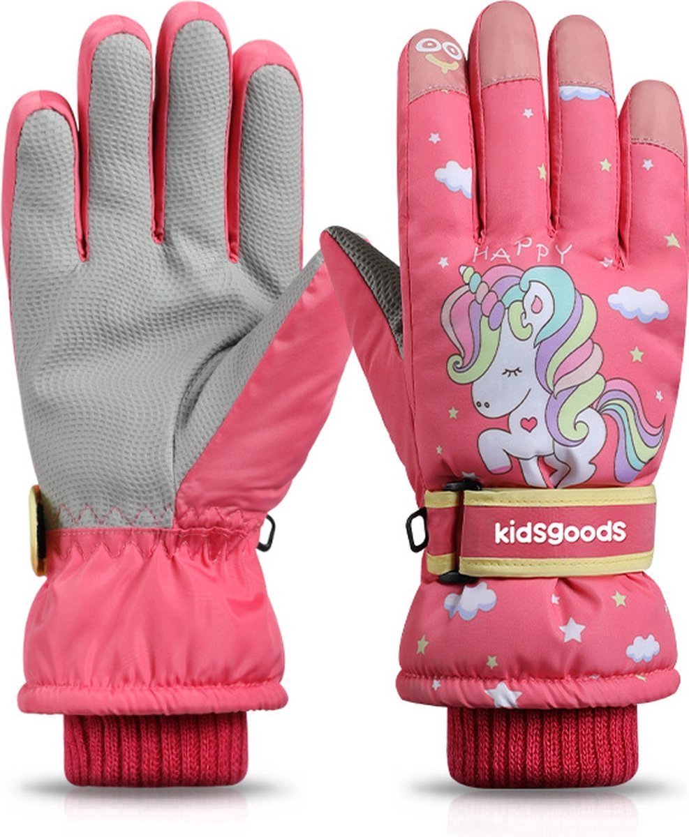 Winterhandschoenen voor kinderen-Wanten-Buiten Snowboard Handschoenen-Waterdichte Warme Fleece Cartoon Kinderhandschoenen-voor 6~12 jaar oud-roze