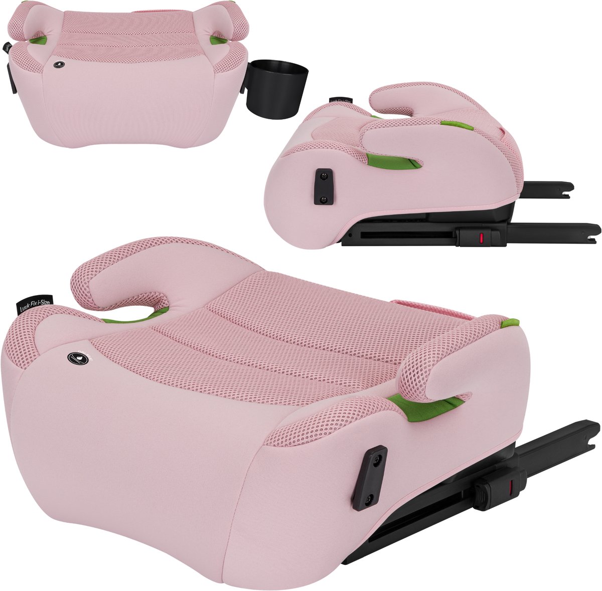 Lionelo Luuk FIX i-Size – Zitverhoger – ISOFIX – Autostoel Booster – 22-36 kg, 125-150 cm – Voorwaarts Gericht – i-Size R129/04 – Brede Zitting met Dri-Seat & EPE-schuim – Armleuningen – Roze
