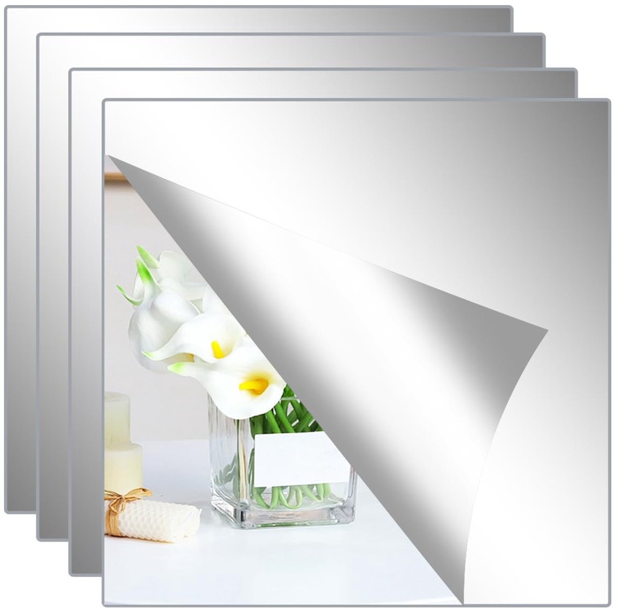 Solidchoice - 4 Stuks Zelfklevende Spiegels 20x20cm voor Wanddecoratie