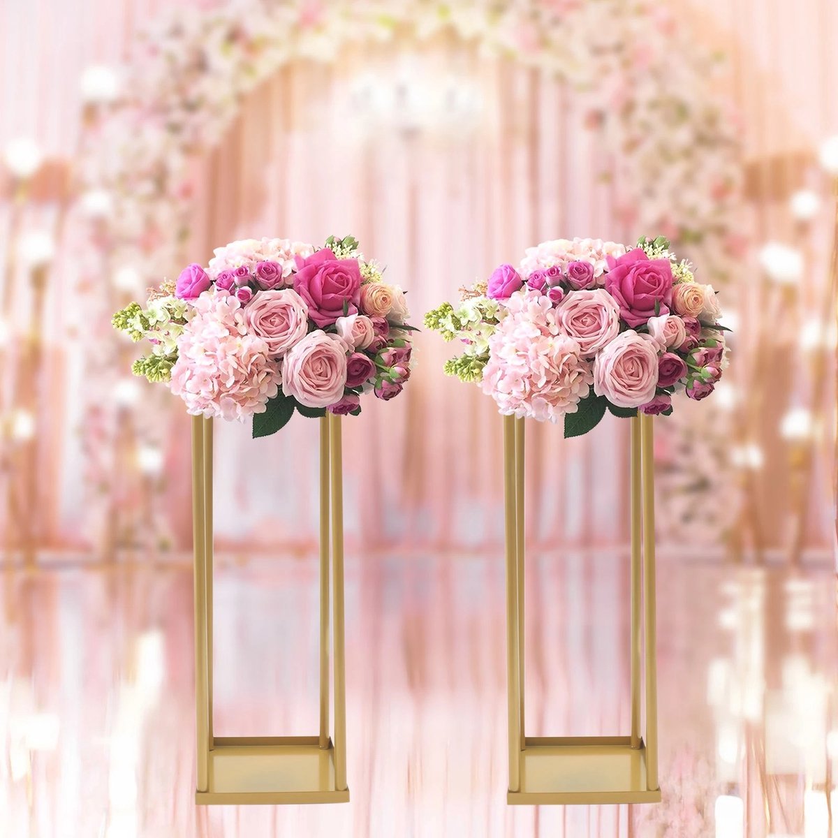 Solidchoice - Set van 2 Vierkante Bruidsbloemenstandaards 20x20x60cm