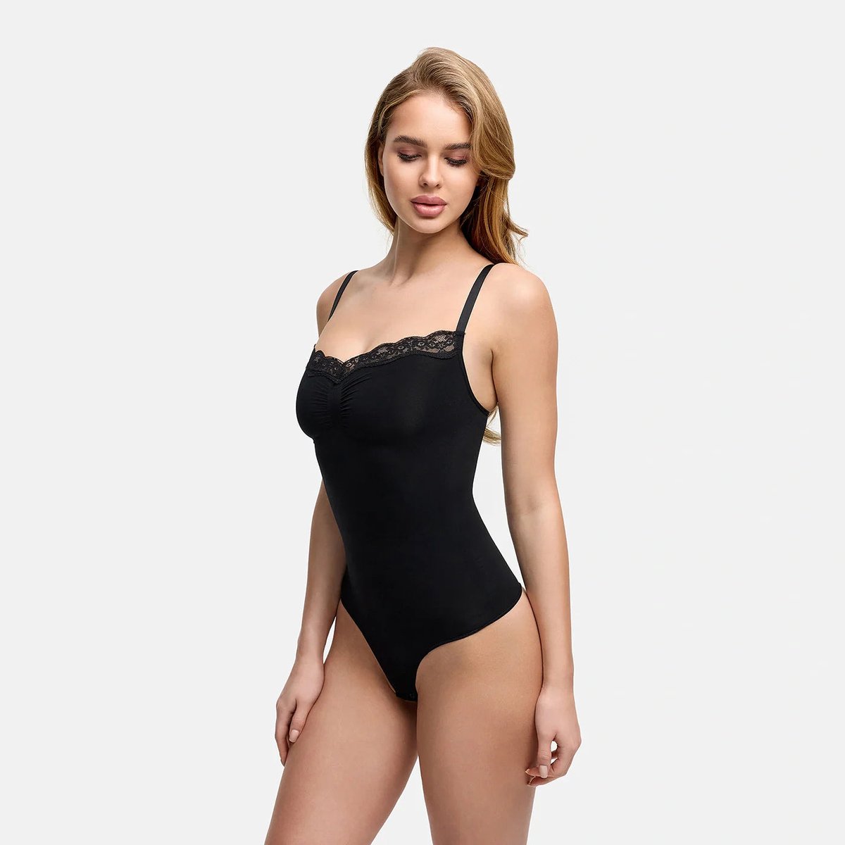cfab - Corrigerende bodysuit met kant - Zwart - XL - Corrigerende Body - Naadlos - corrigerend ondergoed dames