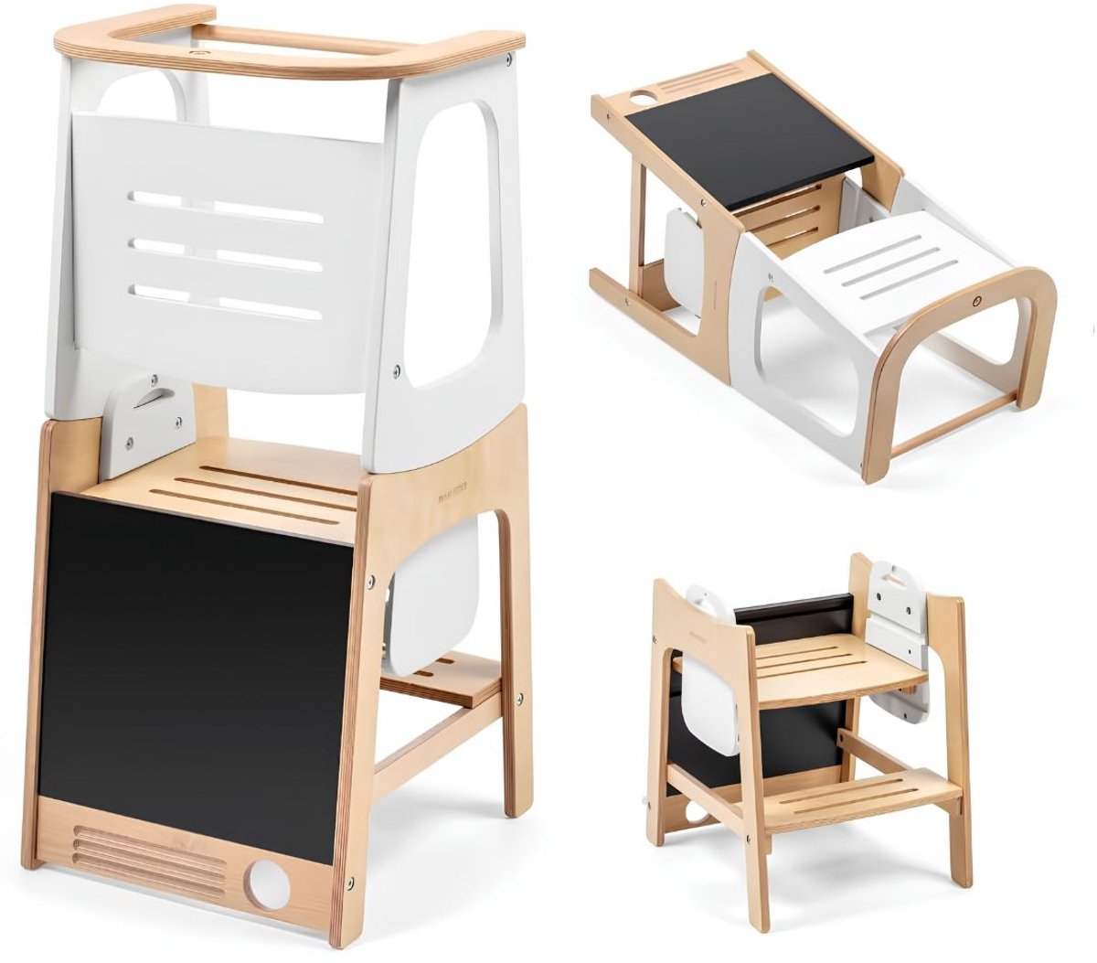 TYR® Leertoren - 3-in-1 Leertoren - Montessori-Leertoren - Bruin/Wit - 46cm x 43cm x 91cm