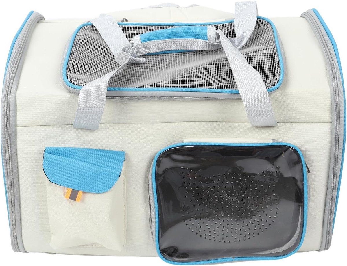 Huisdier Transportrugzak - Draagtas - Reizen met huisdier - Ademend mesh - 58x40x10 cm - Wit blauw