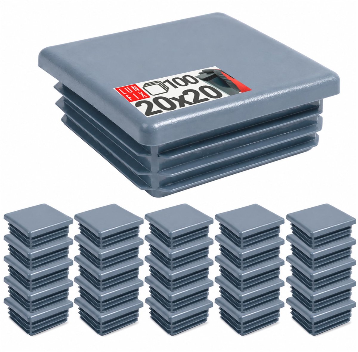 Elzusha - Lamellenstoppen 20 x 20 mm - Set van 100 grafietgrijs