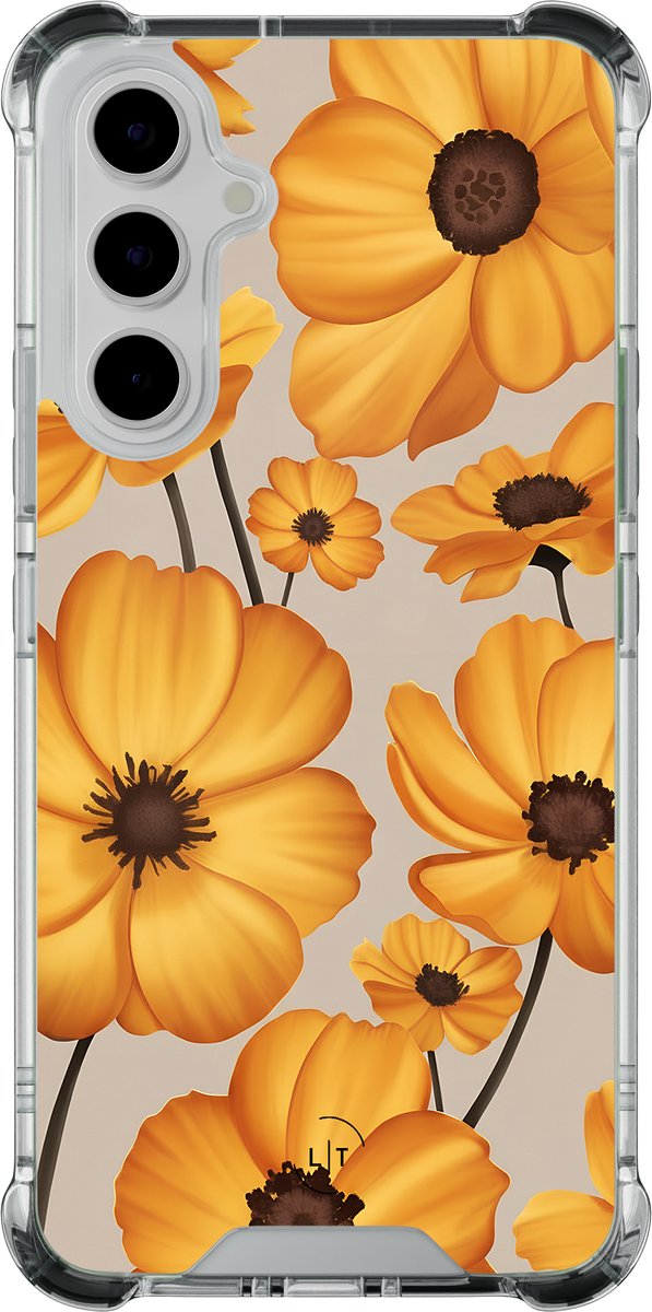 Shockproof hoesje - Geschikt voor Samsung Galaxy A55 - Golden bloom - Extra sterke case - TPU/polycarbonaat - - Multi, Transparant