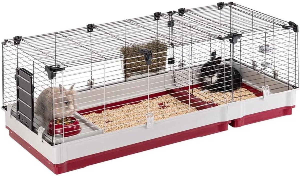 Dierenkooi - Konijnenhok Caviahok - Verblijf Inrichten - Inclusief Accessoires - 142 x 60 x 50 cm - Bordeaux