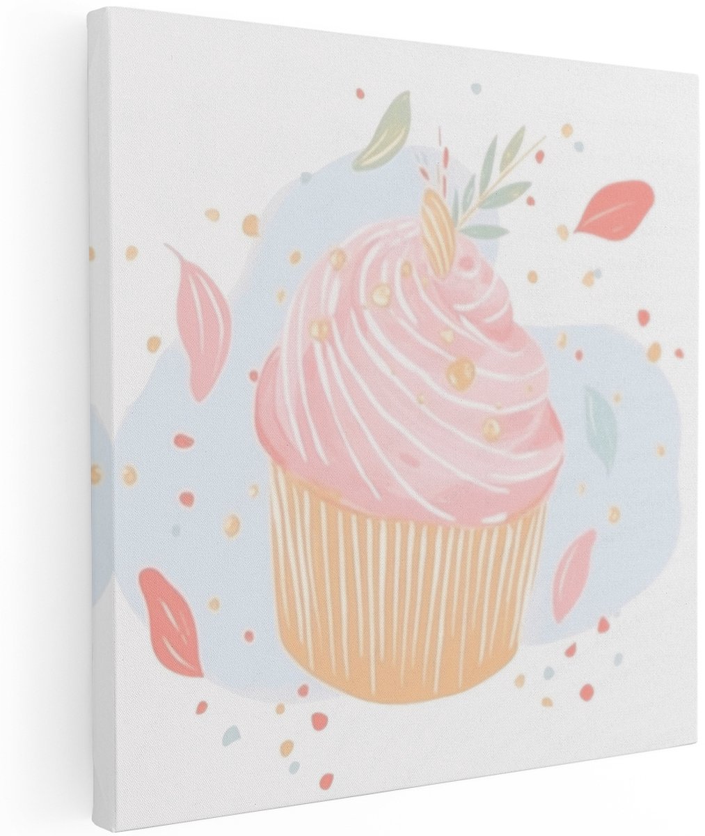 Artaza Canvas Schilderij Cupcake - 100x100 cm - Groot - Wanddecoratie Kinderkamer - Muurdecoratie Roze - Schilderij Meisjeskamer - Decoratie Eten