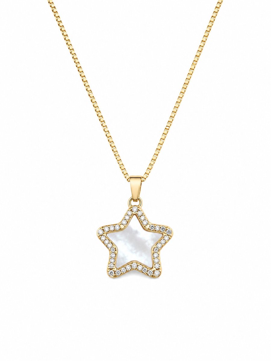 Ketting Meisje- Meisjes ketting Ster Goudkleurig- Ketting Strass- Roestvrij Staal Ketting- Ketting Sterretje- Ketting met Ster- LiLaLove- Kinderketting Ster