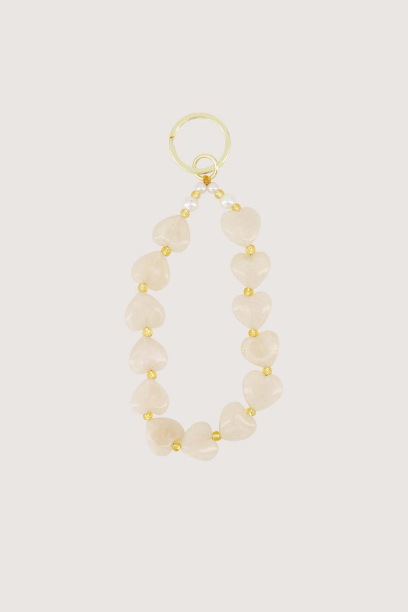 Zusss Keychain With Hearts And Pearls Resin / Metaal Grey Oyster