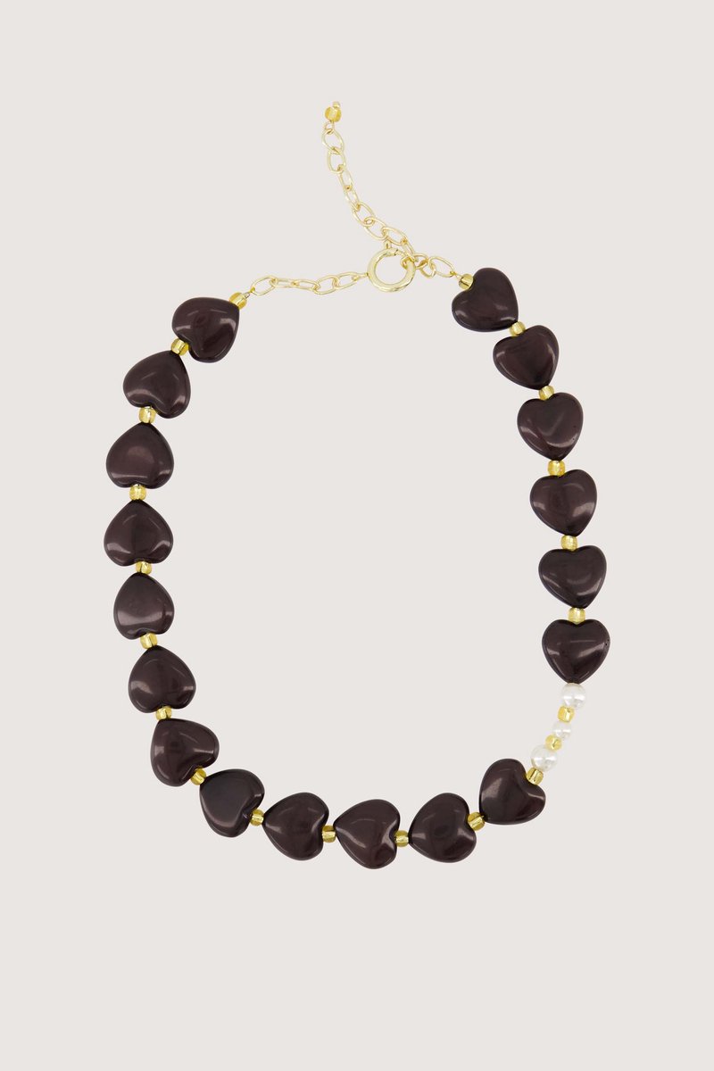 Zusss Heart Necklace With Pearls Resin / Metaal Dark Choco