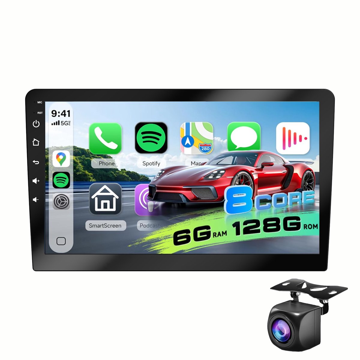 ESSGOO Autoradio 2Din Universeel - Android 15 - Apple Carplay & Android Auto (Draadloos) - 10 Inch QLED HD Touchscreen - 6+128GB - GPS Navigatiesysteem - Bluetooth, WiFi, USB - Achteruitrijcamera