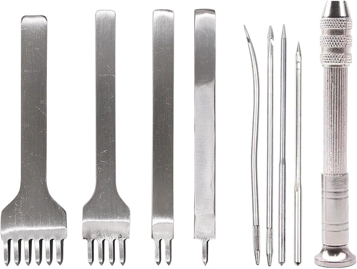 Leer Ponsen Gereedschap - Zilver - 9 Stuks - Hoog Koolstofstaal - Voor Handgemaakte Projecten
