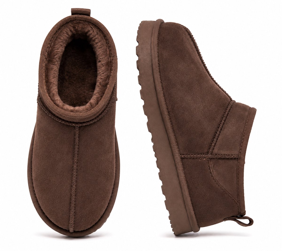 Warme Dames Pantoffels – Enkellaars Sloffen met Voering – Stevige Zool voor Binnen & Buiten – Winter – Donker bruin - maat 39 -