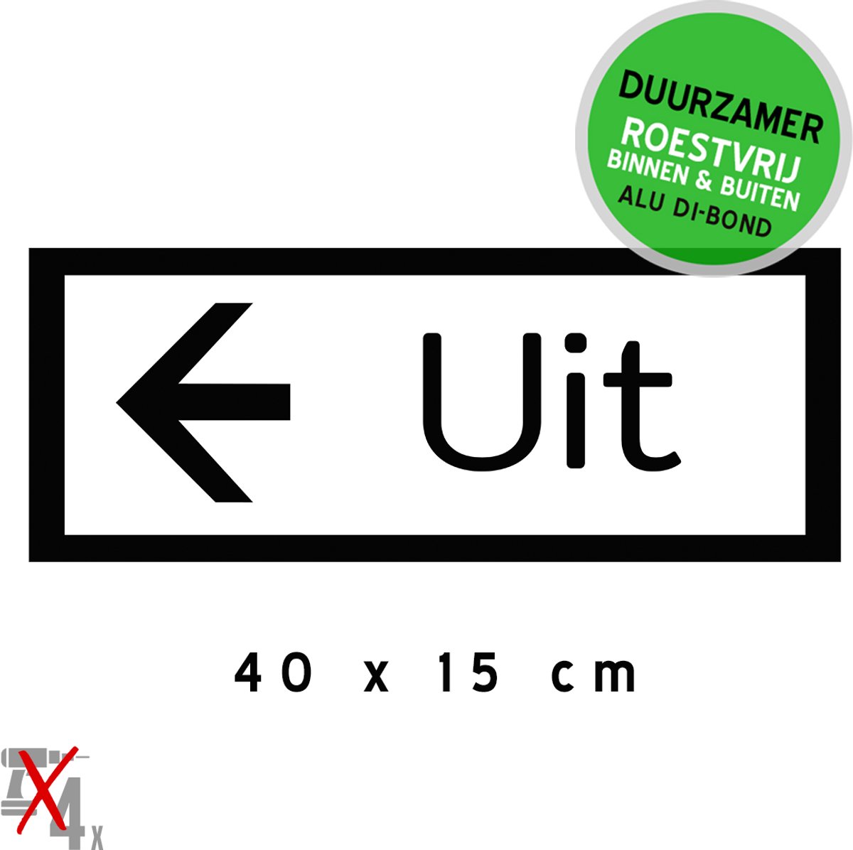 Pictogram/ bord Dibond | Aanwijzer "Uit" <-- | 40 x 15 cm | Parking signalisatie | Verlaten | Duurzaam | Pijlen | Roestvrij | Klanten | Links | Zwart/ wit | 1 stuk