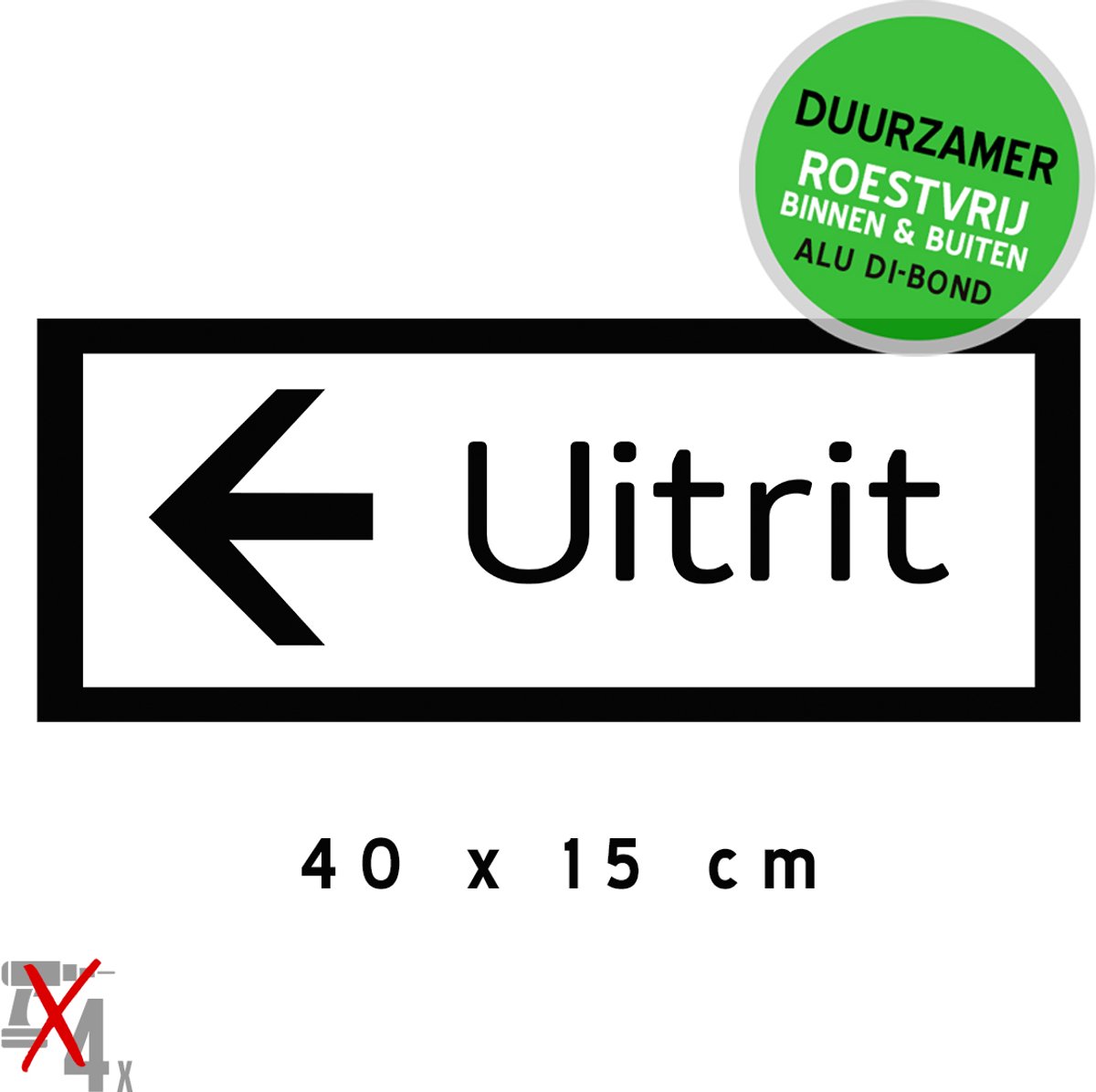 Pictogram/ bord Dibond | Aanwijzer "Uitrit" <-- | 40 x 15 cm | Parkeerplaats signalisatie | Uitgang | Duurzaam | Pijlen | Roestvrij | Klanten | Links | Zwart/ wit | 1 stuk