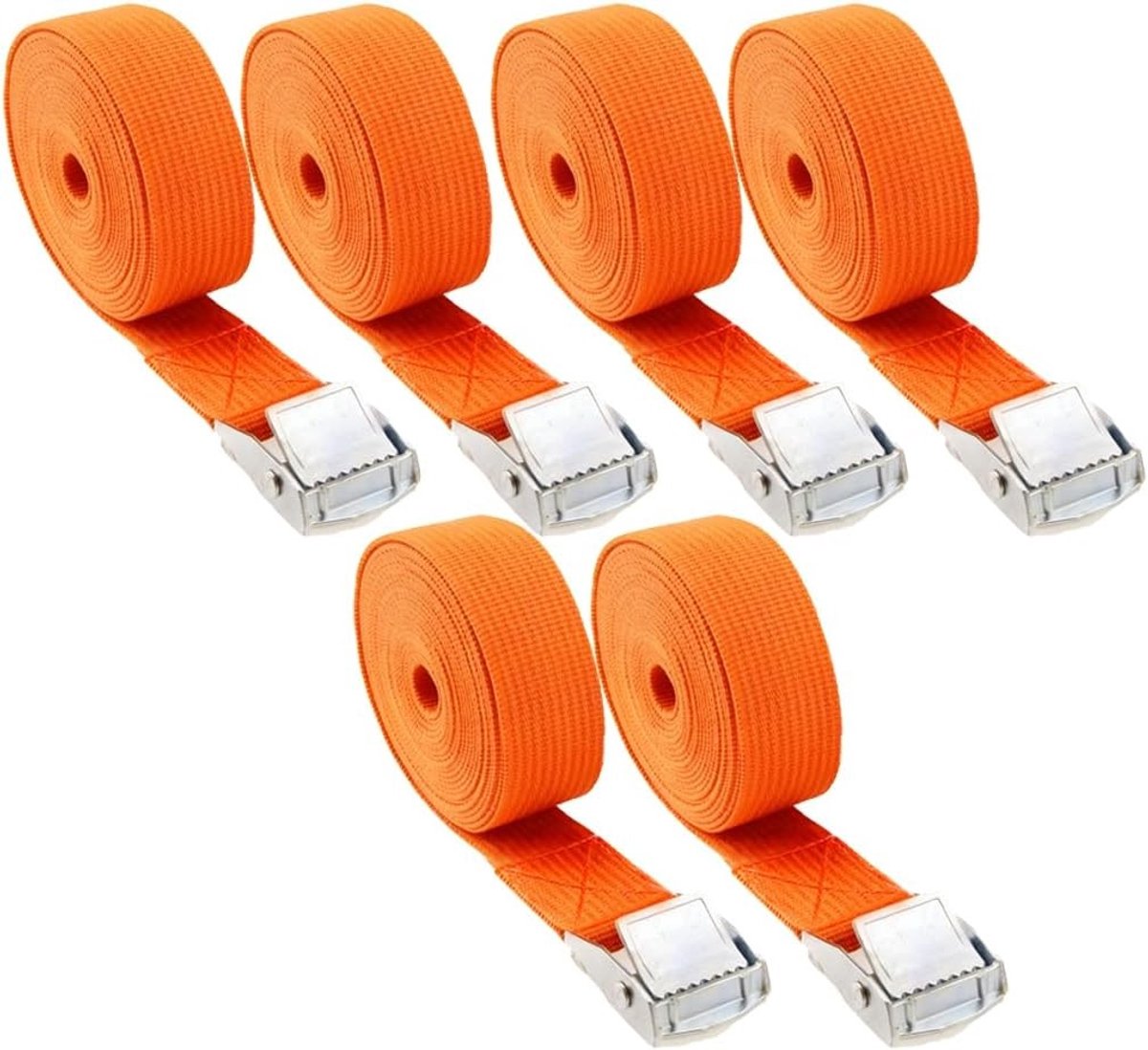 Set van 6 oranje spanbanden 2,5 cm x 0,5 meter met klemsluiting voor veilig vervoer van fiets en bagage