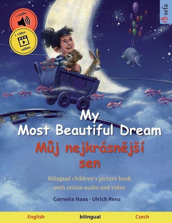 Kind in een mijnkarretje bij een halve maan, met titel 'My Most Beautiful Dream'. Inclusief online audio en video.
