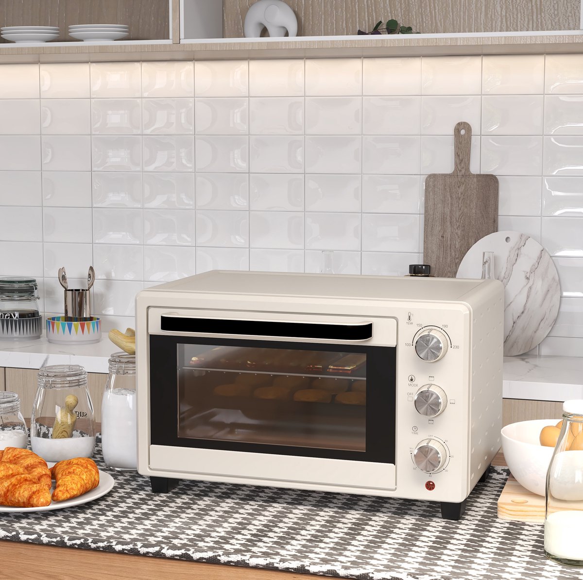 REDOM- Minibackoven - Met draaispit - 3 kookstanden - 1400 W - 21 L - RVS - Tafelmodel - Voor kleine keuken - 46 x 38,5 x 29 cm
