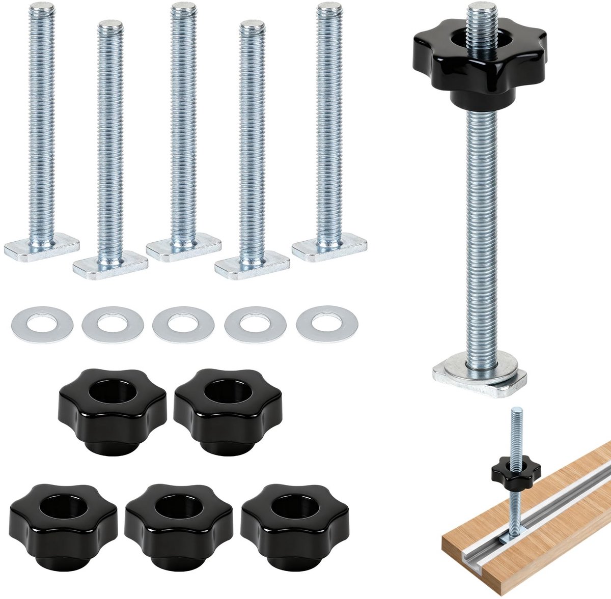 Elzusha - Set van 6 T-Groef Rail M8 Slide Nuts met T-Schroef