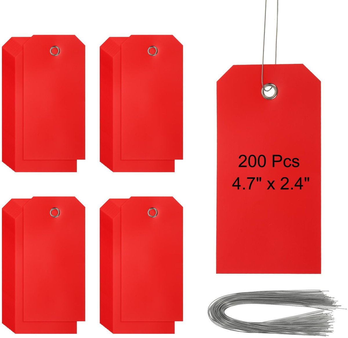 Elzusha - 200 Stuks Rode Plastic Verzendlabels met Draad - Waterdichte Hangtags voor Markering