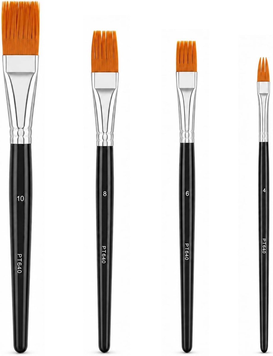 4 Stuks Korrelkwastenset - Nylon Penselen voor Acrylverf, Gouache en Olieverf met Houten Handgrepen