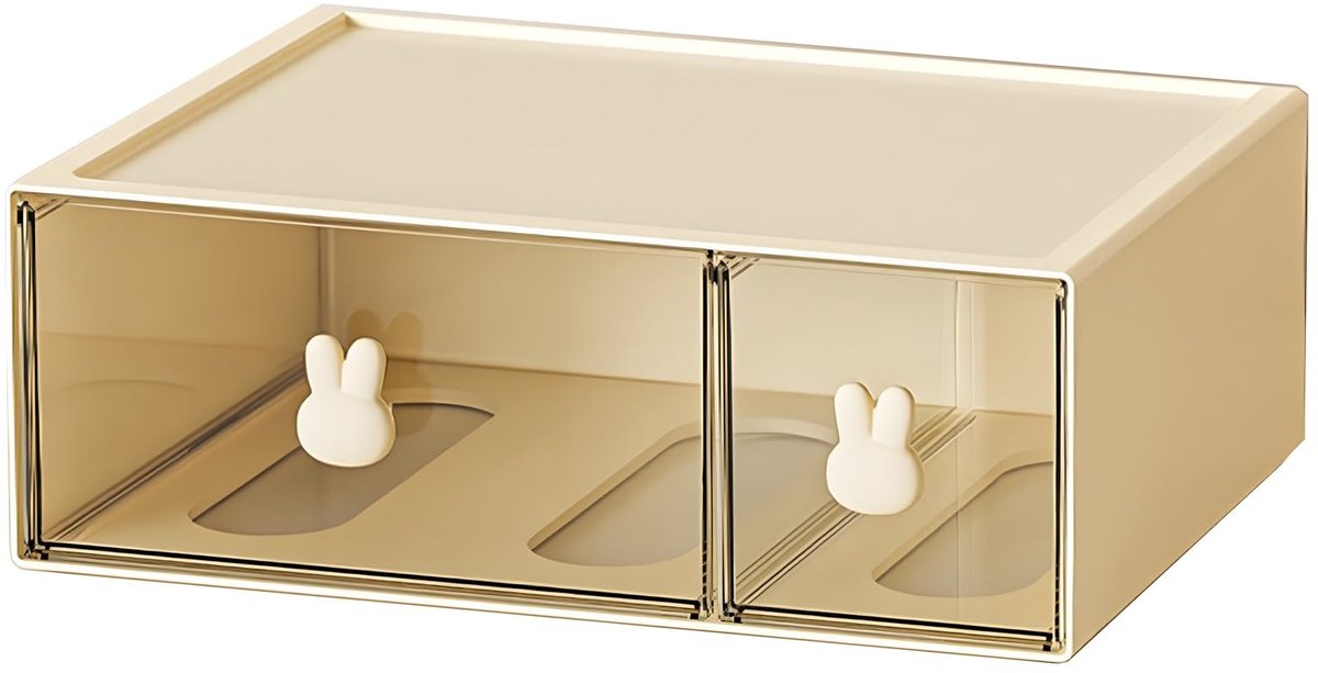 Elzusha - Desk Organizer met 2 Lades en Konijnenhandvatten - Stapelbare Opbergdoos voor Cosmetica en Kantoorbenodigdheden