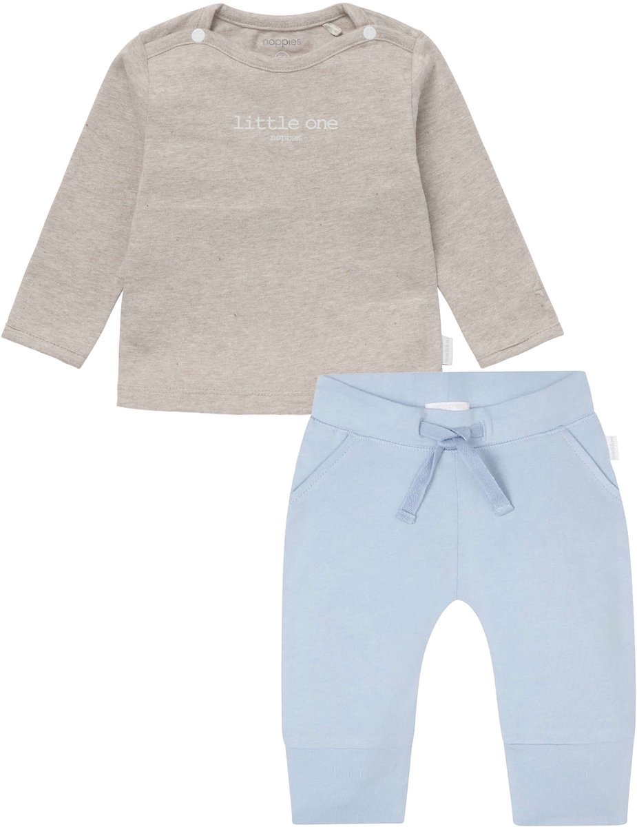 Noppies - Kledingset - 2 delig - Broek Naupli Lichtblauw - Shirt Hester Taupe - Maat 68