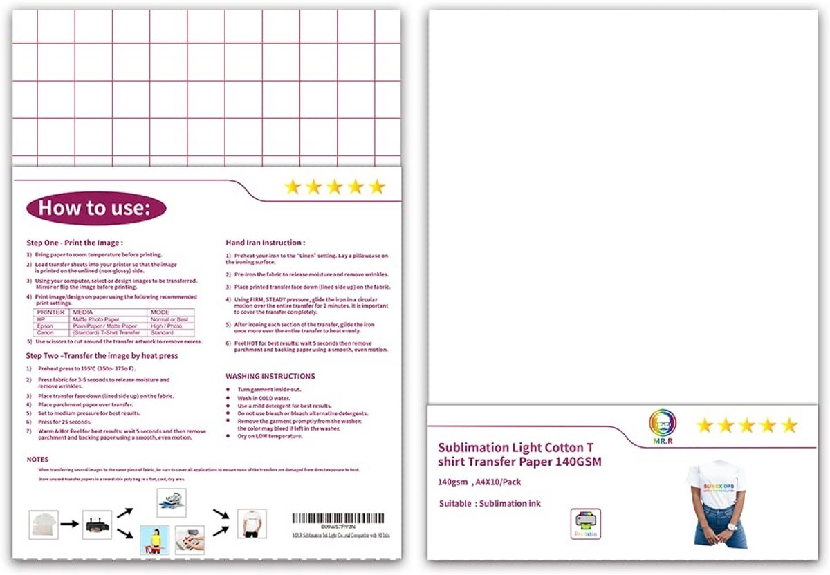 Elzusha - Sublimatie Inkten voor T-shirt Heat Transfer Papier A4