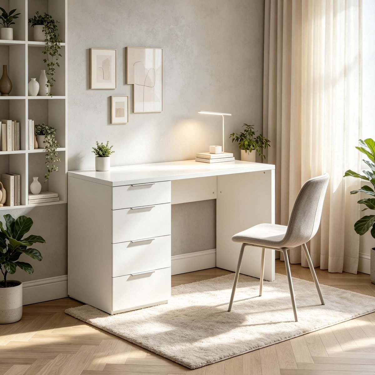 STILVORA Computerbureau - Wit Hoogglans Met 4 Laden - Modern Voor Thuiswerk En Studie - Spaanplaat - 110x61,5x75 Cm - Wit